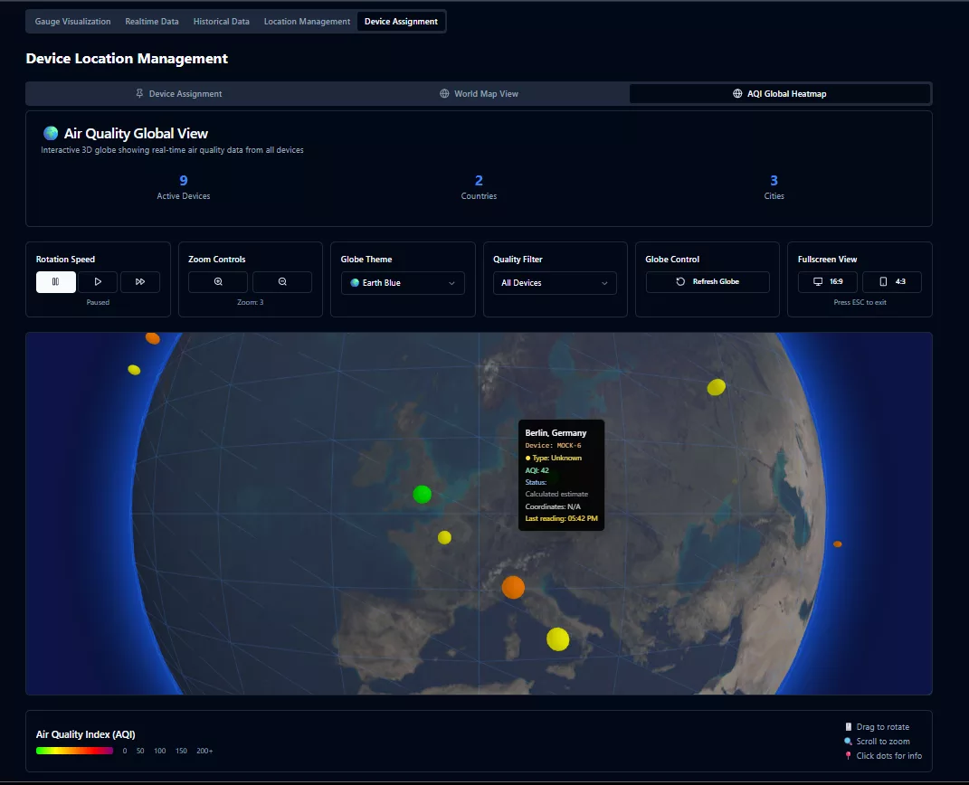 Live Data – Globe view (Device Location Management)